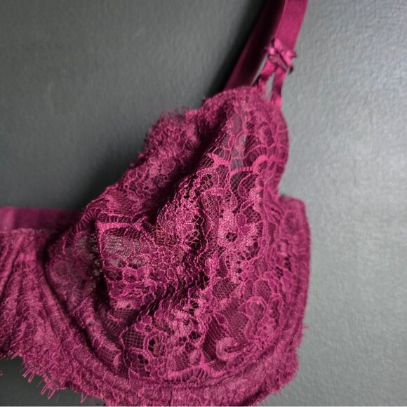 Victoria's Secret Maroon Eyelash Push Up Without Padding Lace Bra Sz 34DDD - Picture 2 of 8